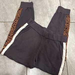 Monrow Joggers with Leopard Accents - Gray and Brown